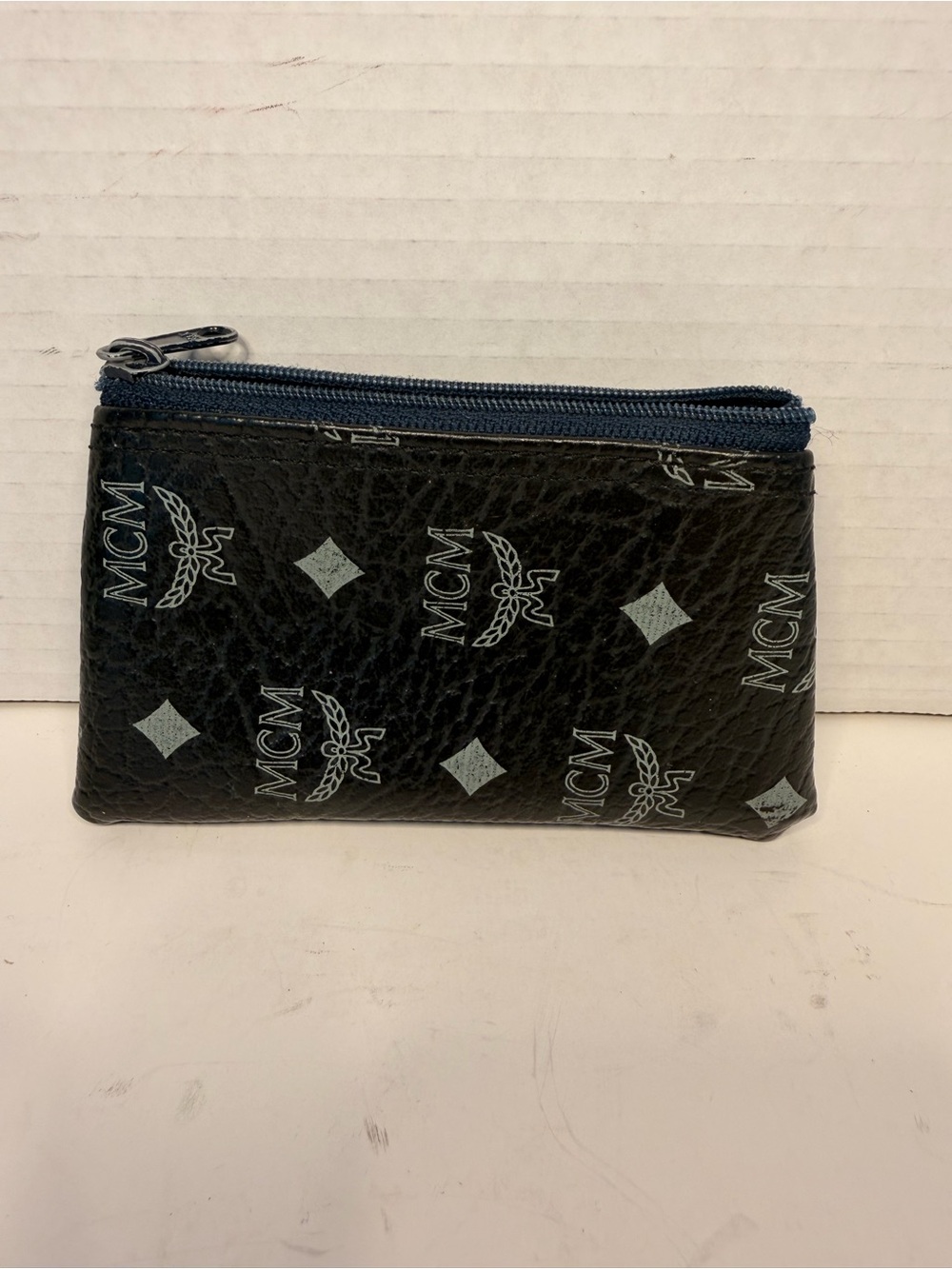 MCM Black Logo Coin Pouch with Navy Zip